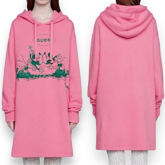 Gucci+Disney Mickey Mouse Minnie Pink  Sweatshirt Hoodie Dress with Pockets - Picture 1 of 16
